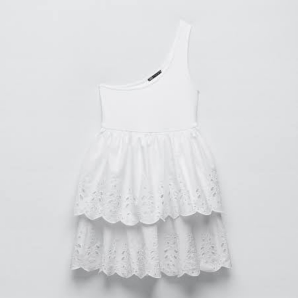 Zara Embroidered Assymetric Dress White Eyelet Size S Small - Picture 3 of 4